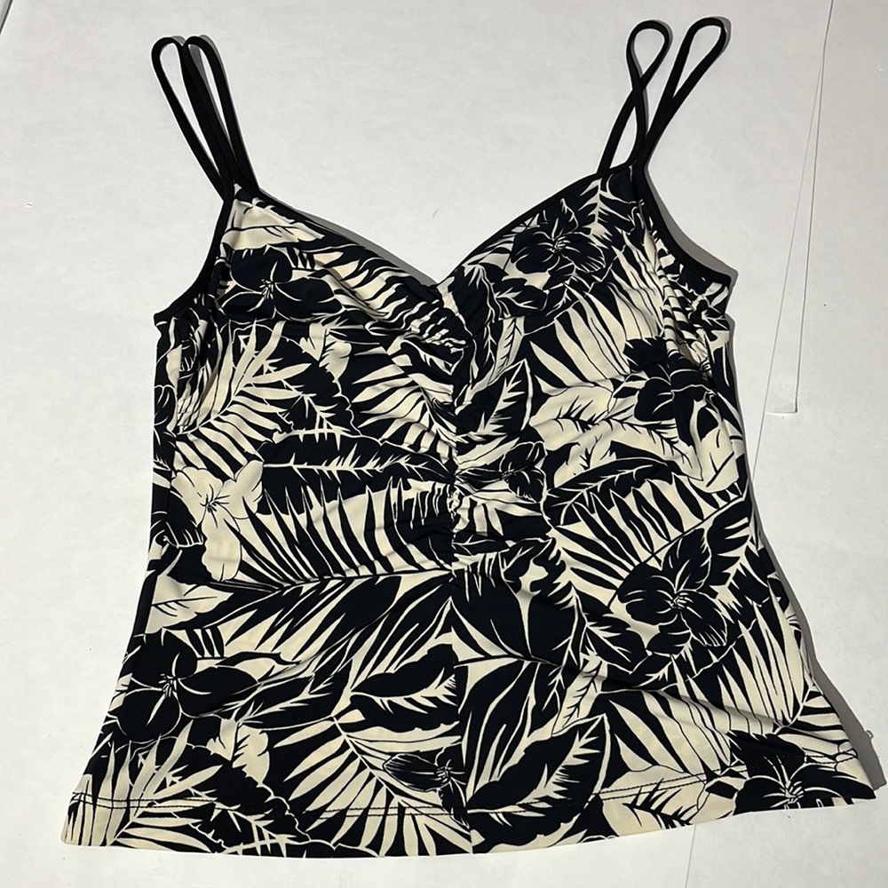 BCBG Max Azria floral flower Hawaiian tank top medium Y2K shirt black
